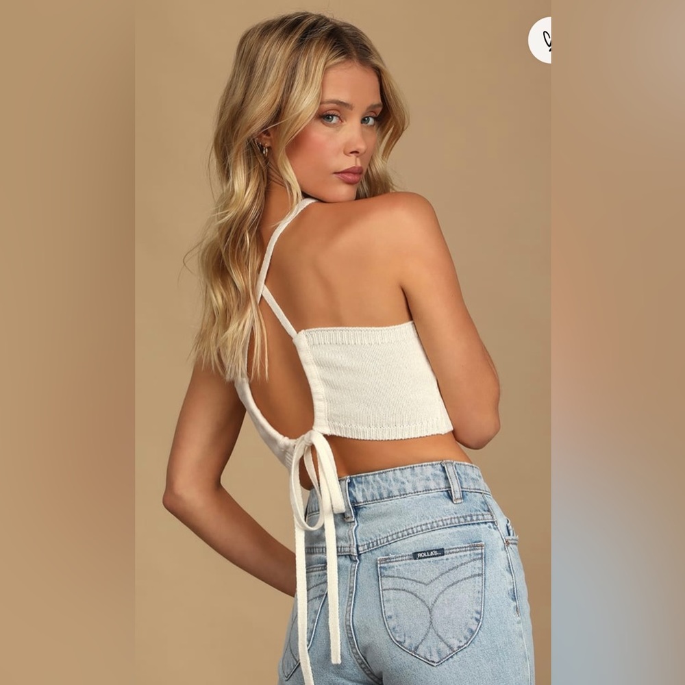 Lulu’s All the Good Times Ivory Knit Tie-Back Sweater Tank in Medium
